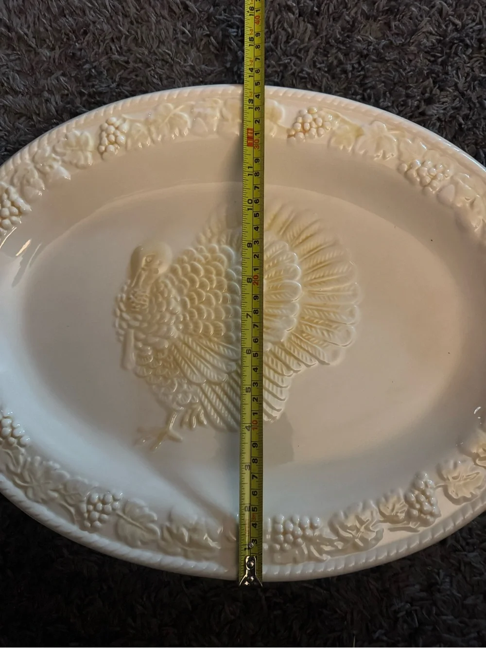 White Embossed Turkey Holiday Serving Platter